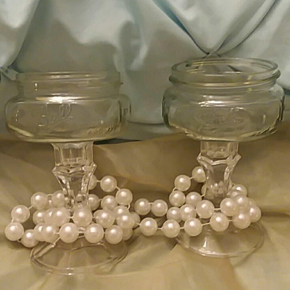 Pair of 2 unique Mason Ball jar candle holders
